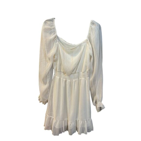 Altar'd State White Cream Puff Sleeve Gold Trim Dress M - Picture 1 of 7